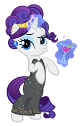 Size: 656x1000 | Tagged: safe, artist:pixelkitties, imported from derpibooru, rarity, pony, alternate hairstyle, bipedal, clothes, cocktail, dress, drink, duckface, female, jewelry, sierra madre, simple background, solo, tiara, transparent background