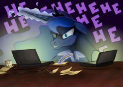 Size: 1000x707 | Tagged: safe, artist:hewison, imported from derpibooru, princess luna, pony, computer, female, solo