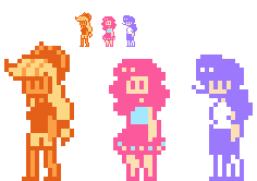 Size: 236x166 | Tagged: safe, artist:pyonkotcchi, imported from derpibooru, applejack, pinkie pie, rarity, human, humanized, pixel art