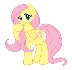 Size: 663x641 | Tagged: safe, artist:zombiethegreat, imported from derpibooru, fluttershy, pegasus, pony, female, hoof on chin, looking at you, mare, raised hoof, simple background, smiling, solo, standing, three quarter view, white background, wings