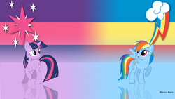 Size: 1024x576 | Tagged: safe, artist:bossinc, artist:bossnic, imported from derpibooru, rainbow dash, twilight sparkle, wallpaper