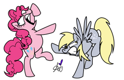 Size: 826x533 | Tagged: safe, artist:universal-tiger, imported from derpibooru, derpy hooves, pinkie pie, pegasus, pony, duo, female, mare