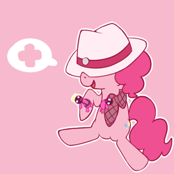 Size: 500x500 | Tagged: safe, artist:pinkieinprivate, imported from derpibooru, pinkie pie, earth pony, pony, female, hat, mare, pink background, pyro, simple background, solo, team fortress 2