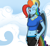 Size: 500x458 | Tagged: safe, artist:terra-aquis, imported from derpibooru, rainbow dash, anthro, ask rainbow pie, alternate hairstyle, belly button, female, one eye closed, rainbow pie, solo, wink