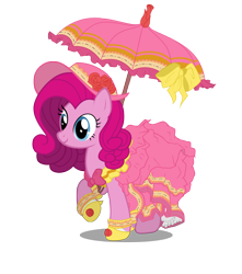 Size: 2647x3000 | Tagged: safe, artist:erikadaniel98, imported from derpibooru, pinkie pie, earth pony, pony, alternate hairstyle, beautiful, clothes, dress, female, high res, mare, raised hoof, shoes, simple background, solo, transparent background, umbrella, vector