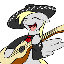 Size: 800x800 | Tagged: safe, artist:kloudmutt, imported from derpibooru, derpy hooves, pegasus, pony, cute, female, floppy ears, guitar, hat, mare, mariachi, mexican, sombrero