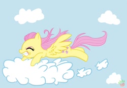 Size: 1186x819 | Tagged: safe, artist:licoricebunny, imported from derpibooru, fluttershy, pegasus, pony, cloud, eyes closed, female, flying, gritted teeth, mare, sky, solo, spread wings, wings