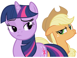 Size: 8000x6000 | Tagged: safe, artist:choopy, imported from derpibooru, applejack, twilight sparkle, the mysterious mare do well, absurd resolution, raised eyebrow, simple background, transparent background, vector