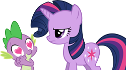 Size: 7870x4418 | Tagged: safe, artist:choopy, imported from derpibooru, spike, twilight sparkle, the cutie pox, absurd resolution, alternate hairstyle, heart eyes, rarity hair, simple background, transparent background, vector, wingding eyes