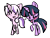 Size: 800x600 | Tagged: dead source, safe, artist:lillynya, imported from derpibooru, twilight, twilight sparkle, pony, unicorn, blush sticker, blushing, chibi, cute, duo, eyes closed, g1, open mouth, raised hoof, raised leg, simple background, smiling, transparent background