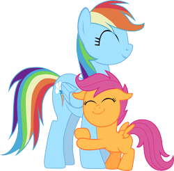 Size: 1163x1146 | Tagged: safe, artist:chipmagnum, imported from derpibooru, rainbow dash, scootaloo, pegasus, pony, eyes closed, female, filly, hug, mare, scootalove, simple background, transparent background, vector
