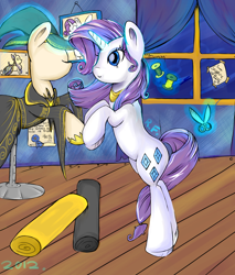 Size: 2000x2352 | Tagged: safe, artist:renaifoxi, imported from derpibooru, rarity, pony, high res, mannequin, scissors, solo, thread