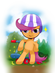 Size: 1050x1400 | Tagged: safe, artist:hoyeechun, imported from derpibooru, scootaloo, pony, female, scooter, solo, swag