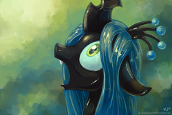 Size: 1200x800 | Tagged: safe, artist:kp-shadowsquirrel, imported from derpibooru, queen chrysalis, changeling, changeling queen, crown, cute, cutealis, fangs, female, jewelry, regalia, shiny, solo