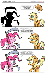 Size: 1365x2197 | Tagged: safe, artist:epulson, imported from derpibooru, applejack, pinkie pie, comic, scythe