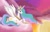 Size: 1326x856 | Tagged: safe, artist:mel-rosey, imported from derpibooru, princess celestia, pony, cloud, cloudy, female, solo, sunrise