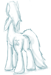 Size: 487x711 | Tagged: safe, artist:kaykay430, imported from derpibooru, centaur, taur, anthro centaur, butt, monochrome, plot, ponytaur, sketch, solo