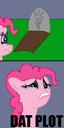 Size: 400x800 | Tagged: safe, imported from derpibooru, pinkie pie, rainbow dash, grave, gravestone, implied death, pun, sad