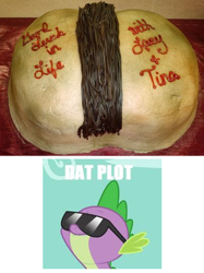 Size: 400x536 | Tagged: safe, imported from derpibooru, spike, butt, cake, cake wrecks, food, plot, sunglasses, the ass was fat