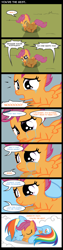 Size: 500x2000 | Tagged: safe, artist:mixermike622, imported from derpibooru, rainbow dash, scootaloo, abandoned, blood, comic, crying, hug, prone, sad, scootabuse, scootalone, scootalove