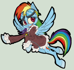 Size: 700x658 | Tagged: safe, artist:xenon, imported from derpibooru, rainbow dash, pony, bomber jacket, digitally colored, female, goggles, solo, traditional art