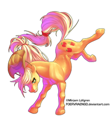 Size: 600x662 | Tagged: safe, artist:foervraengd, imported from derpibooru, applejack, pony, dynamic pose, female, hoers, kicking, mare, realistic, signature, simple background, solo, transparent background