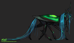 Size: 916x537 | Tagged: dead source, safe, artist:hitsujifox, imported from derpibooru, queen chrysalis, bug pony, changeling, changeling queen, cockroach, insect, black background, black coat, carapace, female, multiple legs, multiple limbs, realistic, simple background, six legs, solo