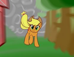 Size: 900x690 | Tagged: safe, artist:whatsapokemon, imported from derpibooru, applejack, earth pony, pony, action pose, female, mare, solo