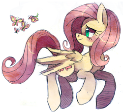 Size: 900x812 | Tagged: safe, artist:kunaike, imported from derpibooru, fluttershy, butterfly, pony, female, solo