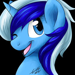 Size: 512x512 | Tagged: safe, artist:fizzy-dog, imported from derpibooru, minuette, pony, female, one eye closed, solo, wink