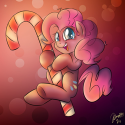 Size: 1000x1000 | Tagged: safe, artist:celine-artnsfw, imported from derpibooru, pinkie pie, earth pony, pony, candy, candy cane, clinging, colored pupils, cute, diapinkes, female, food, mare, open mouth, solo