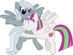 Size: 6500x4858 | Tagged: safe, artist:ambassad0r, imported from derpibooru, blossomforth, silverspeed, pegasus, pony, .ai available, .svg available, absurd resolution, blossomspeed, cutie mark, female, hug, lesbian, mare, shipping, simple background, svg, transparent background, vector