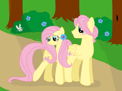 Size: 2856x2142 | Tagged: safe, artist:starry-bat1, imported from derpibooru, angel bunny, fluttershy, blushing, butterscotch, female, flower, flutterscotch, high res, male, rule 63, self ponidox, selfcest, shipping, straight