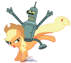 Size: 900x799 | Tagged: safe, artist:lastsecondhero, imported from derpibooru, applejack, bender bending rodriguez, bender bending rodríguez, crossover, futurama, simple background, transparent background