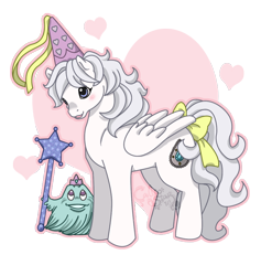 Size: 800x843 | Tagged: safe, artist:kuro-rakuen, imported from derpibooru, friendly (g1), princess tiffany, bushwoolie, pegasus, pony, g1, hat, simple background, transparent background, wand