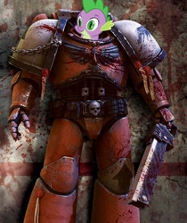 Size: 756x900 | Tagged: safe, imported from derpibooru, spike, armor, blood, blood ravens, bloody magpies, chainsword, male, power armor, solo, space marine, warhammer (game), warhammer 40k