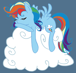 Size: 900x869 | Tagged: safe, artist:foxiscully, imported from derpibooru, rainbow dash, pony, cloud, female, sleeping, solo