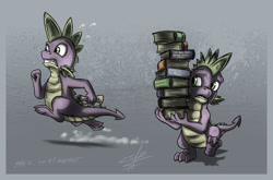 Size: 1280x844 | Tagged: safe, artist:slawomiro, imported from derpibooru, spike, book, carrying