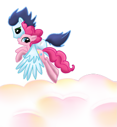 Size: 567x616 | Tagged: safe, artist:otterlore, imported from derpibooru, pinkie pie, soarin', cloud, female, male, shipping, simple background, soarinpie, straight, transparent background