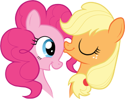 Size: 918x724 | Tagged: safe, artist:stupidlittlecreature, imported from derpibooru, applejack, pinkie pie, earth pony, pony, applepie, duo, eyes closed, female, forehead kiss, kissing, lesbian, mare, shipping, simple background, transparent background, vector