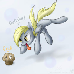 Size: 900x900 | Tagged: safe, artist:rule1of1coldfire, imported from derpibooru, derpy hooves, pegasus, pony, duo, female, mare, muffin, pounce, vulgar