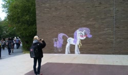 Size: 500x293 | Tagged: safe, imported from derpibooru, rarity, chalk, graffiti, new york college, photo