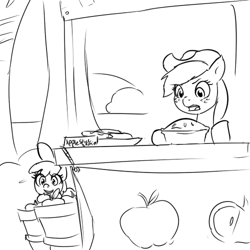 Size: 500x500 | Tagged: safe, artist:kissasta, imported from derpibooru, apple bloom, applejack, pie