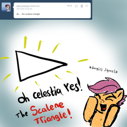 Size: 500x500 | Tagged: artist needed, source needed, safe, imported from derpibooru, scootaloo, pegasus, pony, ah the scalene triangle, scalene triangle, triangle