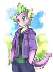 Size: 650x873 | Tagged: safe, artist:ende26, imported from derpibooru, spike, anthro, clothes, hoodie, male, older, older spike, solo