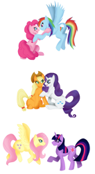 Size: 2344x4280 | Tagged: safe, artist:nastylittlecuss, imported from derpibooru, applejack, fluttershy, pinkie pie, rainbow dash, rarity, twilight sparkle, unicorn, female, lesbian, pinkiedash, rarijack, shipping, twishy, unicorn twilight