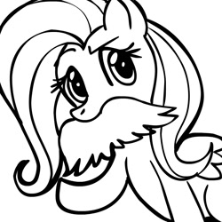 Size: 945x945 | Tagged: safe, artist:megasweet, imported from derpibooru, fluttershy, pegasus, pony, black and white, female, grayscale, mare, monochrome, moustache, raised eyebrow, raised hoof, solo