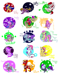 Size: 2100x2625 | Tagged: safe, artist:cotton, imported from derpibooru, baby bouncy, big macintosh, bow tie (g3), bowtie (g3), brightglow, brights brightly, clover (g1), lily lightly, melody, paradise, photo finish, rarity, sea breeze, shady, sky skimmer, sweet berry, earth pony, pegasus, pony, unicorn, my little pony tales, my little pony: pony life, bipedal, clothes, g1, g2, g3, g4, g4.5, g4.5 to g4, high res, keynote pie, kneeling, male, stallion, sweater, tropical ponies