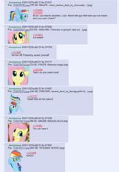 Size: 700x1006 | Tagged: safe, imported from derpibooru, screencap, fluttershy, rainbow dash, 4chan, 4chan screencap, assertive, assertive fluttershy, ice cream, literal minded, out of character, parody, spongebob squarepants, thread, walking small