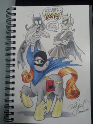 Size: 1024x1365 | Tagged: safe, artist:andypriceart, imported from derpibooru, batgirl, batman, crossover, dc comics, fim crew, ponified, traditional art